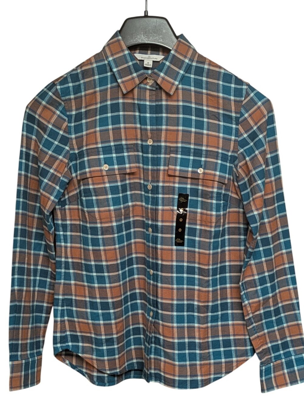L.L. Bean Signature 100% Cotton Teal Flannel Shirt Womens Size 0